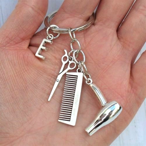PERSONALISED Hairdresser Sylist Keyring Hairdryer Scissors Comb